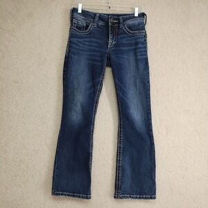 Silver Jeans Womens W26 Suki Bootcut Jeans Medium Blue Stretch Low Rise Contrast